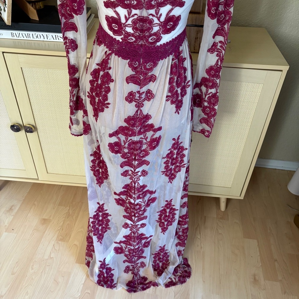 FOR LOVE & LEMONS Floral‎ Temecula Long Sleeve Sheer Maxi Dress Red Size Small - Picture 6 of 11